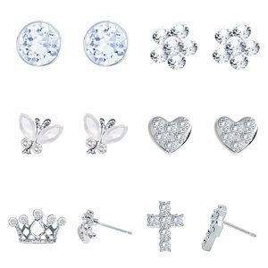 14k White Gold plated Swarovski earrings (6pairs)